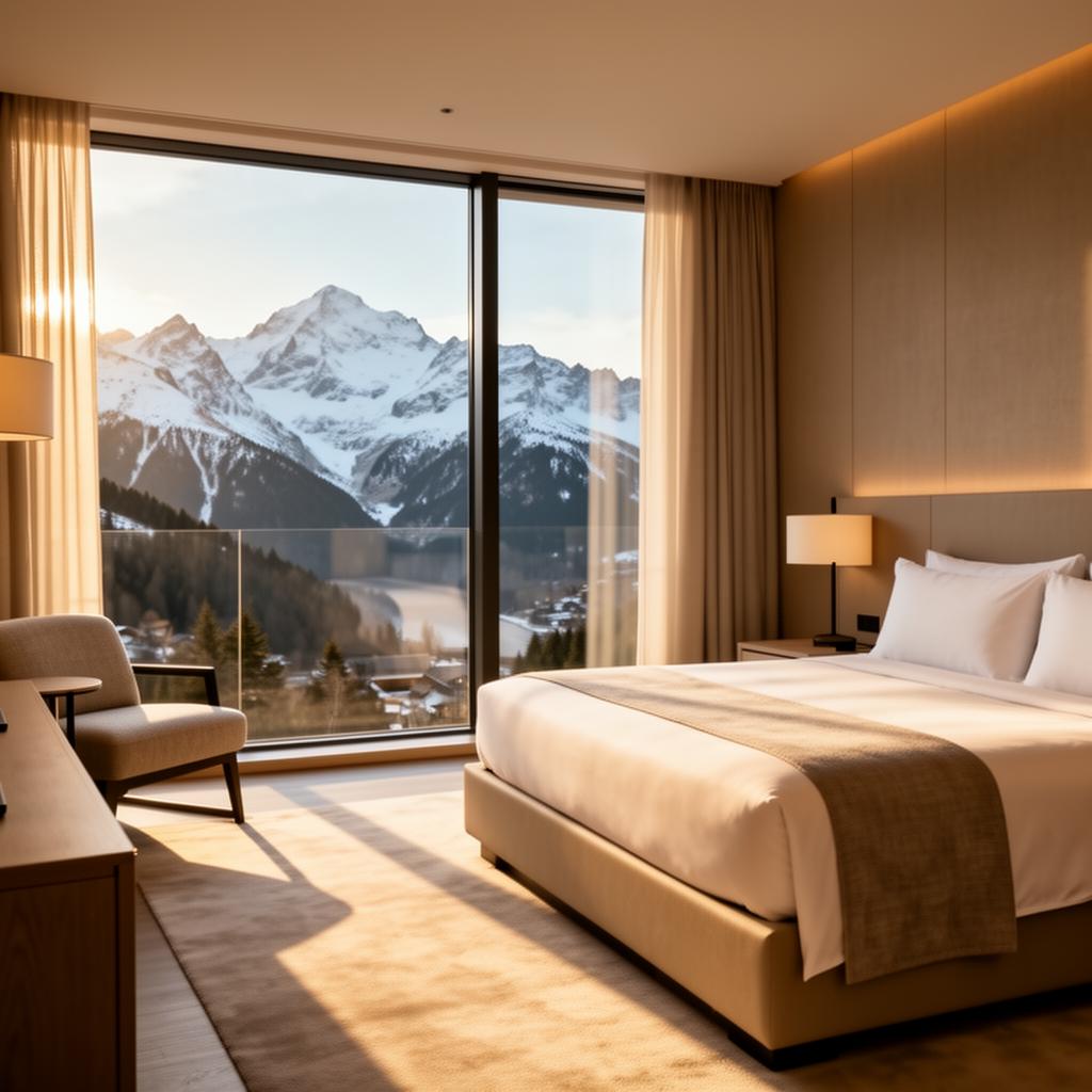 Suíte de hotel de luxo com vista para a montanha