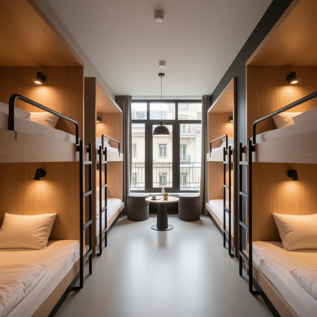 Dormitório moderno de hostel premium